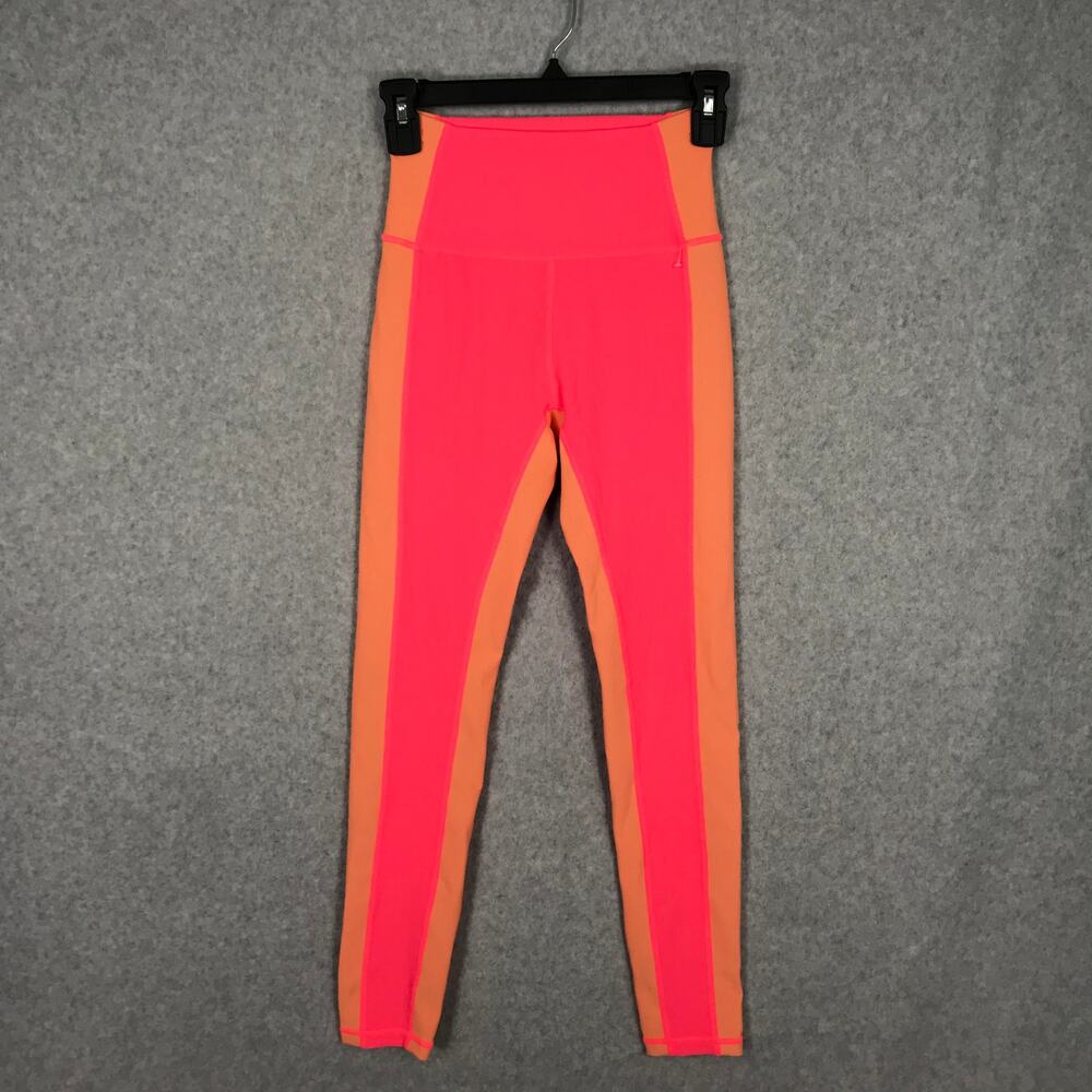 Wilo The Label Leggings Women XS Pink Peach Ribbed Contrast 7/8 Yoga Active READ